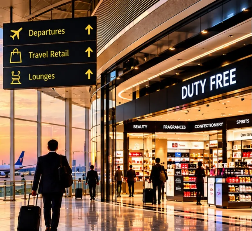 Duty free and travel retail inside an airport terminal
