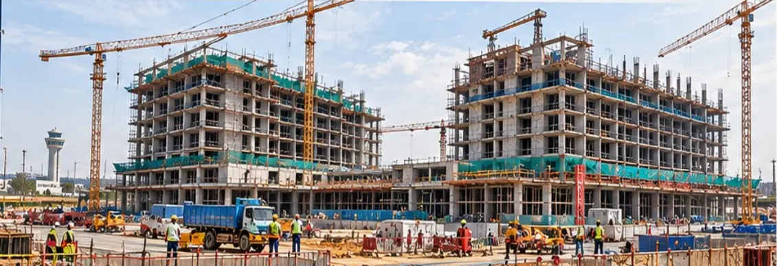 Construction of the two hotel buildings