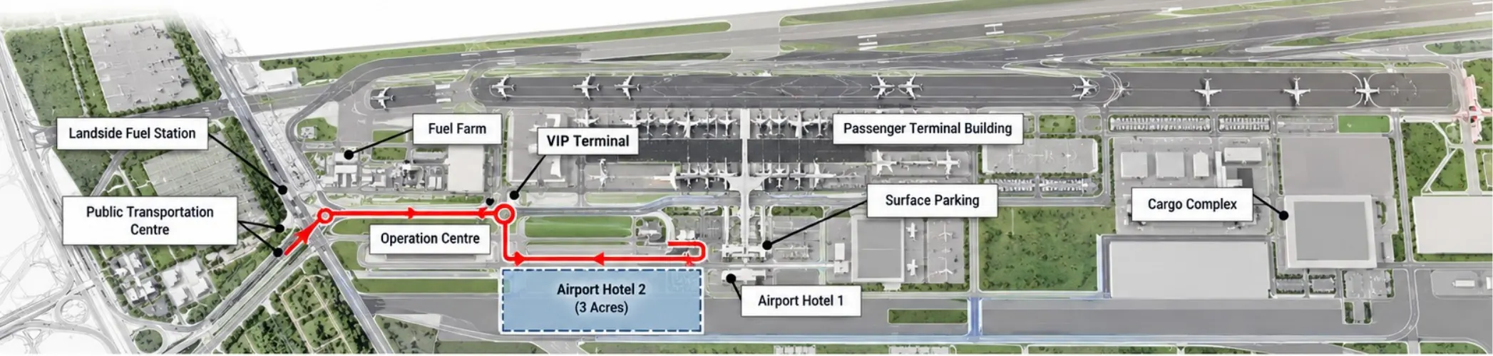 Site map showing Airport Hotel 2 within the cityside development