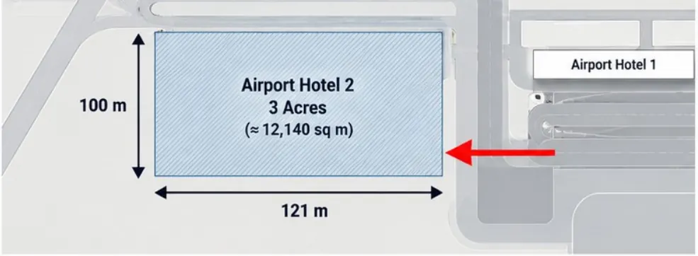 Plot dimensions 121 m by 100 m