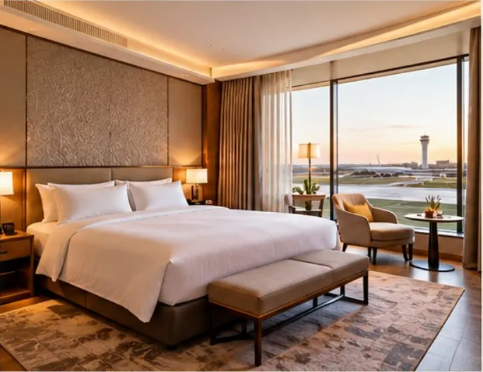 DoubleTree by Hilton guest room with airport view